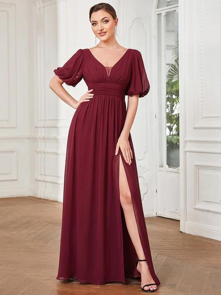 Partykleider, eleganter Abend, A-Linie, schulterfrei, lange Pailletten, 2023 Ever Pretty of Burgundy, schlichtes Criss-Cross-Abschlussballkleid