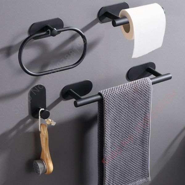 Prateleiras para banheiro Suporte para papel higiênico de montagem na parede Adesivo Preto Prata Rolo de cozinha Suporte para pendurar guardanapos Acessórios WC 230809