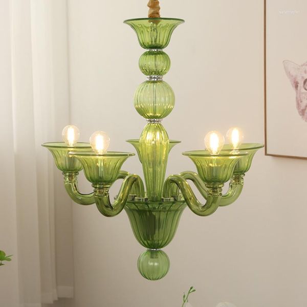 Подвесные лампы спальня стеклянная люстра элегантная зеленая лампа для тела и ресторан в гостиной
