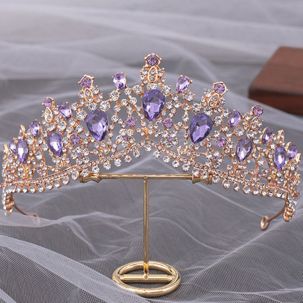 Düğün Saç Takı Diezi Barok Lüks Zarif Kraliçe Prenses Tiara Taç Mor Pink Ab Kristal Tiara Kadınlar İçin Düğün Headdress Saç Takı 230808