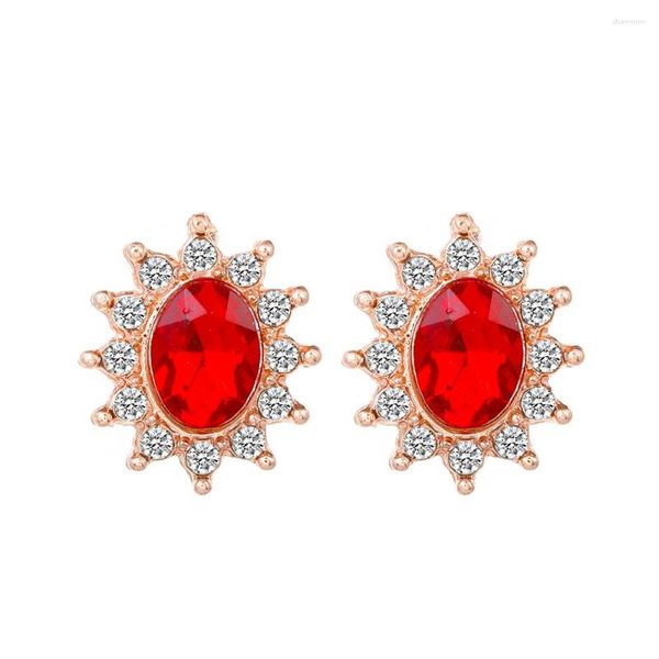 Ohrstecker Mode Retro Zirkon Sonnenblume Rot Ohrring Weibliche Kristall Hochzeit Schmuck Stein Für Frauen HipHop Zubehör Geschenk