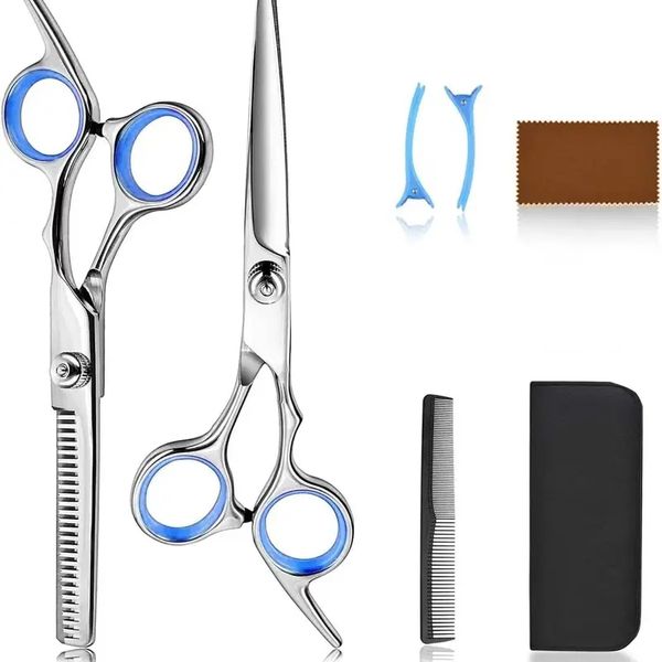 Kit de cabeleireiro profissional - tesoura de corte de cabelo, tesoura de desbaste navalha - Conjunto de aço inoxidável com estojo para salão de cabeleireiro de corte de cabelo em casa