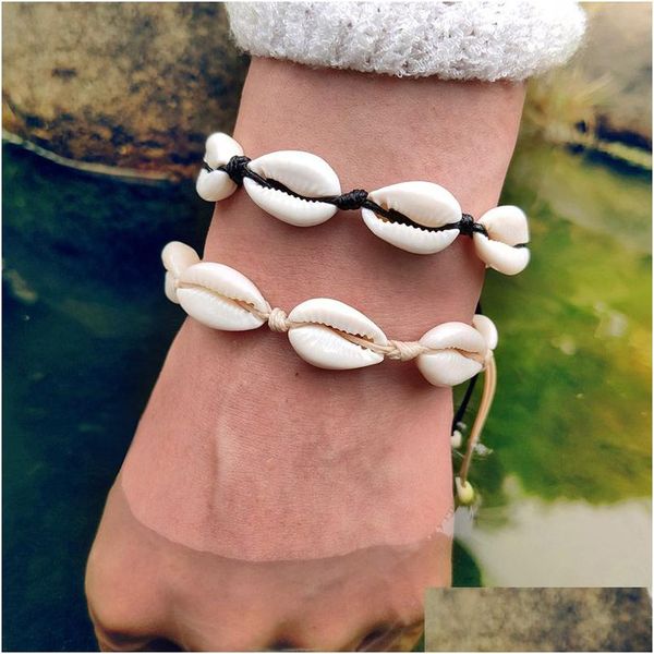 Perlen böhmische Muschel Armband für Frauen Mädchen handgemachte Schnur Seil Muschel Ketten Männer Sommer Strand Wrap Armreif Mode Boho Jewe Dhviq