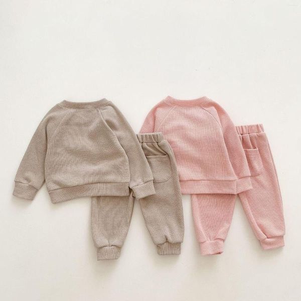 Kleidungssets Dusche Baby Cartoon Mädchen Jungen Waffel Sweatshirt Sweatpant Kleinkind Baumwolle 2-teiliges Outfit Kleinkind Aktiv 0-36 Monate