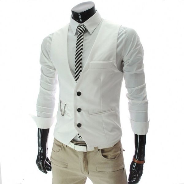 Coletes Masculinos Slim Fit Terno Colete Cor Sólida Casual Sem Mangas Colete Vintage Moda Homem Preto Cinza Formal Businss Colete Homme 230808