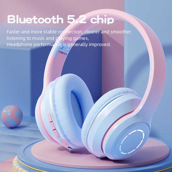 Nuove cuffie wireless Bluetooth 5.2 Cuffie sportive stereo ad alta fedeltà Cuffie per giochi musicali Microfono Colore sfumato HKD230809