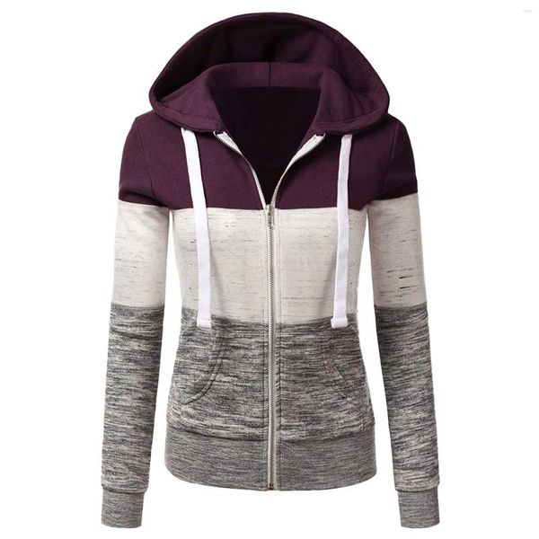 Sweats à capuche pour femmes Casual Color Block Sweat à manches longues Zipper Femmes Veste polaire Zip Up Womens Sleep Jackets