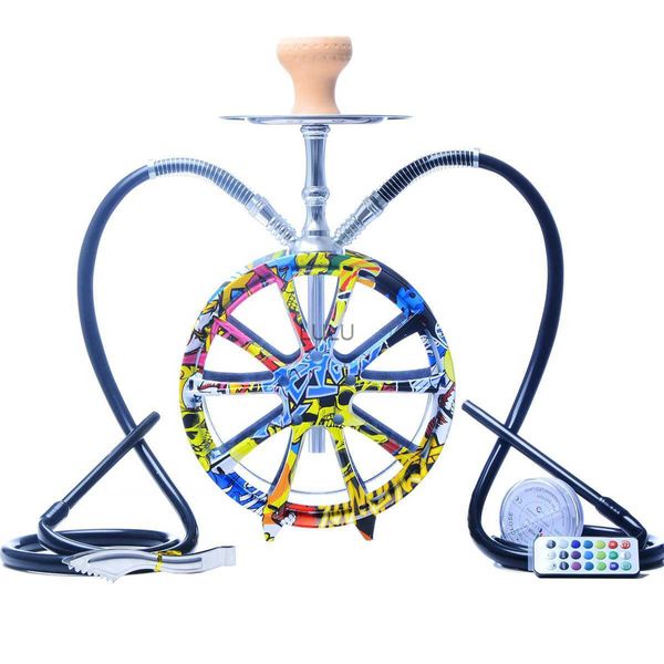 Ruota Narghilè Shisha Pipe Narguile Con Doppi Tubi Ciotola Luce LED Carbone Pinze Shisha Narghilè Set Accessori Creative New Pro HKD230809