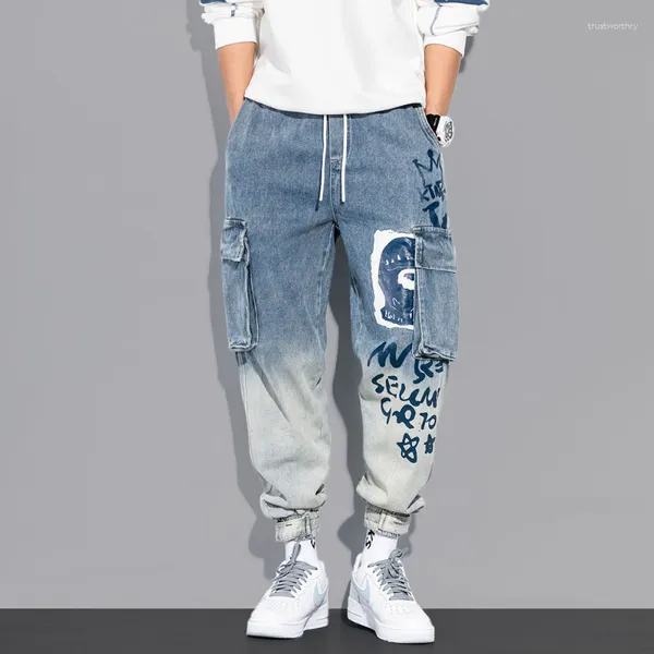 Jeans Masculino Streetwear Hip Hop Cargo Pants Casual Elastic Harun Joggers no Outono e Primavera Roupas Masculinas