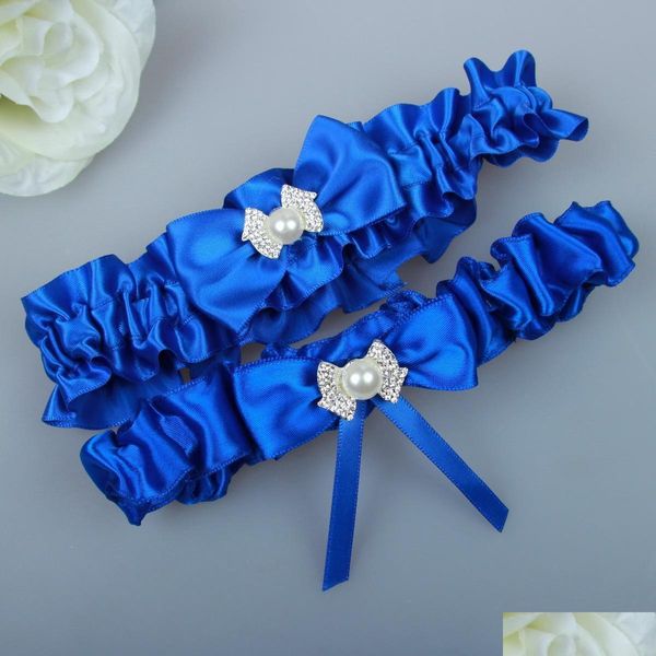 Giarrettiere da sposa Set giarrettiera con fiocco blu royal in raso Cinture vintage Drop Delivery Accessori per eventi per feste Dhwxd