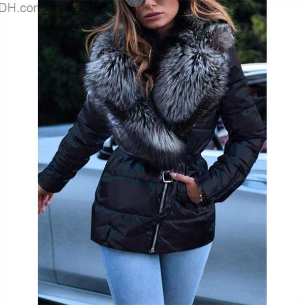 Caso de couro Faux Casal de couro feminino Casal de pêlo artificial feminino Parque brilhante 2023 Autumn/Winter New Silver Gray S-5xl Coat de Mulher Z230809