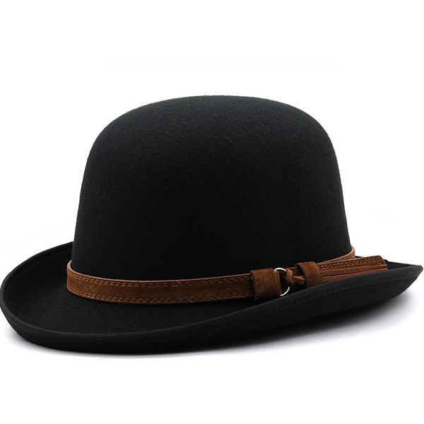 Trendy Donna Uomo Tinta unita Bombetta Cappello di feltro Cupola Rosso Nero Ladies Top Hat Trilby Mago Cap Chapeau Femme Caps Gentleman