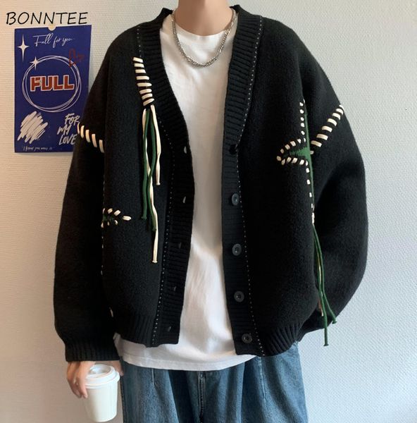 Maglioni da uomo Cardigan Uomo S-3XL Design Maglione nero All-match Adolescenti Abbigliamento maschile Maglieria High Street Casual College Bello Cool Kpop 230808