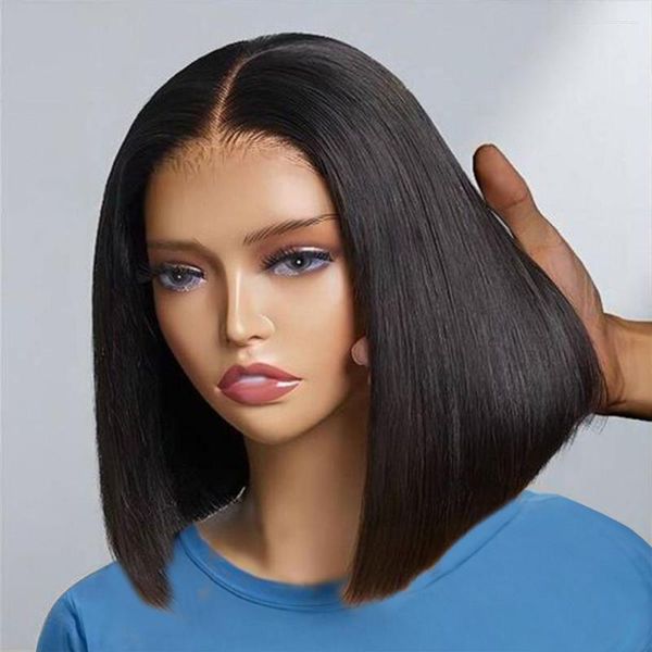 Kısa Bob Wig 5x5 Glueless Kapatma İnsan Saçlı Peruklar Brezilya Remy Kadınlar için Kemik Düz Ön Kesim Doğal Renk Giymeye Hazır