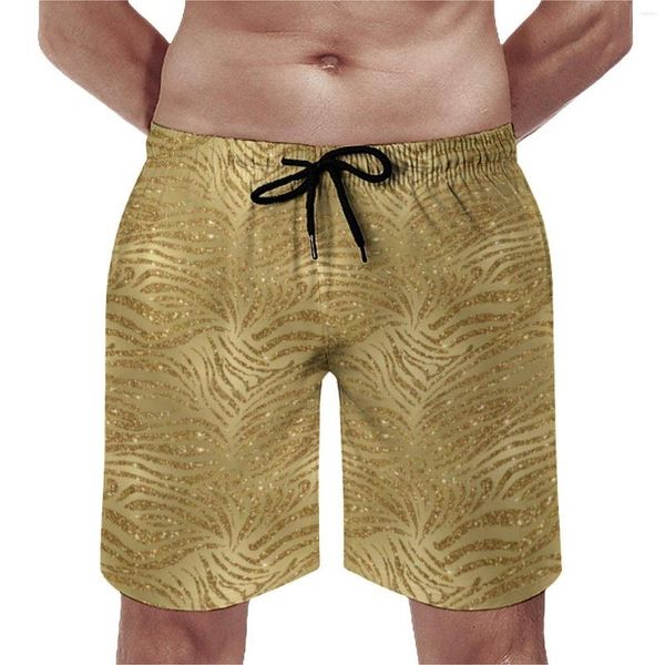 Pantaloncini da uomo Sparkle Tiger Print Board Summer Gold Glitter Stripes Retro Beach Uomo Abbigliamento sportivo Comodi costumi da bagno stampati