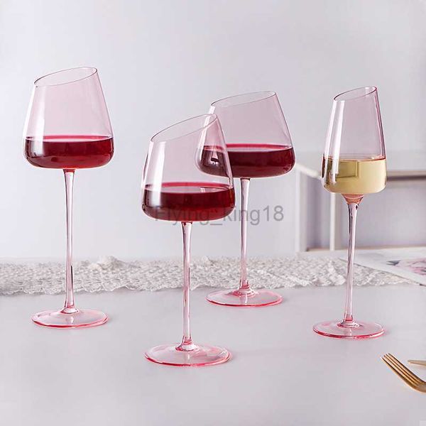 4/2/1Pcs Unico Calice di cristallo soffiato a mano Bicchiere da vino Bicchiere da vino europeo con stelo rosa Coppa di champagne scintillante per regali di nozze HKD230809