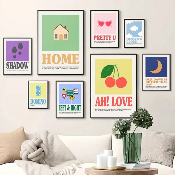 Minimalista Mobili Tela Pittura Parete di casa Kpop Colore estetico Cartone animato Poster e Stampa immagini Living Bedroon Home Decor No Frame Wo6