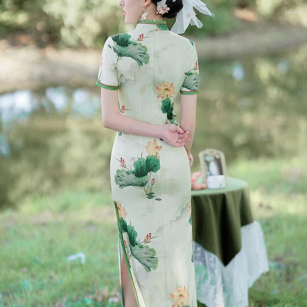 Roupas étnicas Yourqipao 2023 Verão Longo Verde Cheongsam Melhorado Desempenho Pograph Banquete Qipao Estilo Chinês Vestido de Noite Para Mulheres