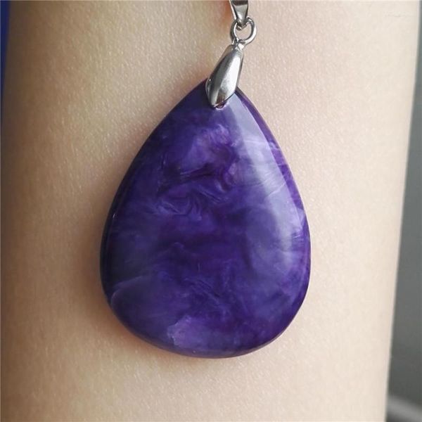 Collane con ciondolo Preziose gemme di charoite naturale viola Pietra Goccia d'acqua Perlina per collana Donna Donna 35 26 8mm