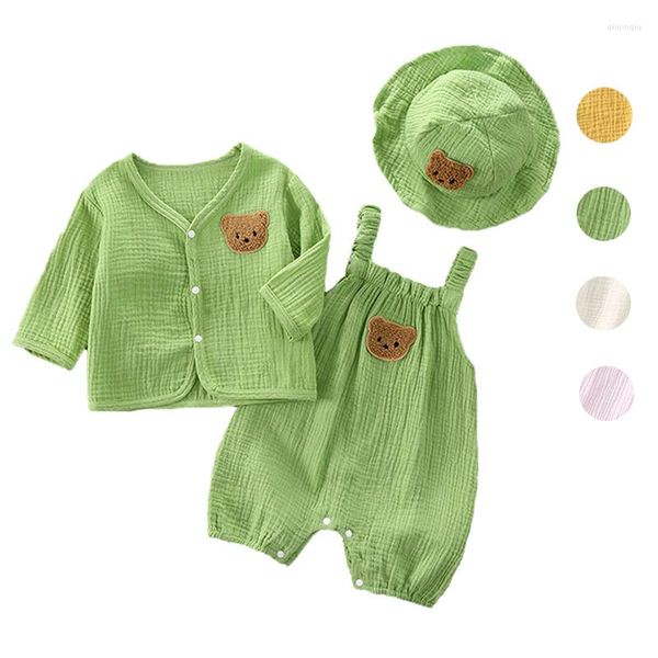Kleidungssets Kleinkind Overall Baby Mädchen Kleidung Set Baumwolle Niedlicher Bär Grün Säugling Junge Outfits Geboren Overalls Koreanische Mantel Hut Kinder Anzug