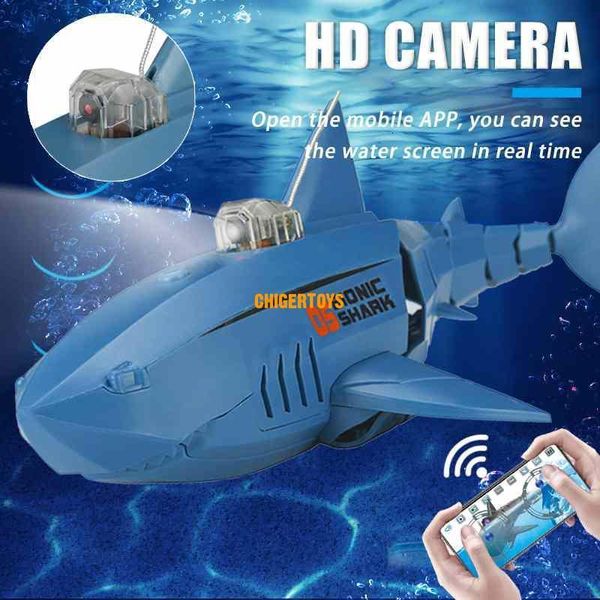 Animali RC elettrici Divertenti 2 4 Ghz RC Squalo subacqueo con videocamera HD Telecomando Robot Vasca da bagno Piscina Giocattoli elettrici per bambini Ragazzi Bambini 230808