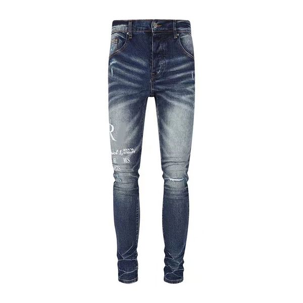Jeans de gira de gira jeans european jeans jeans bordados de bordado rasgado para a marca de tendência vintage calça massinha slim skinny moda627