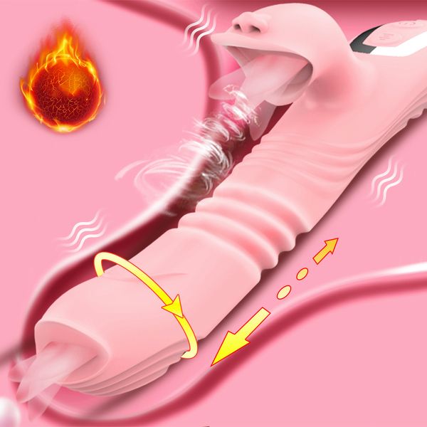 Vibradores Cunnilingus EggsBullets Double Tongue para mulheres Telescopic Rotating Dildo Heat Vagina Clitoris Stimulate Adult Sex Toys 230808