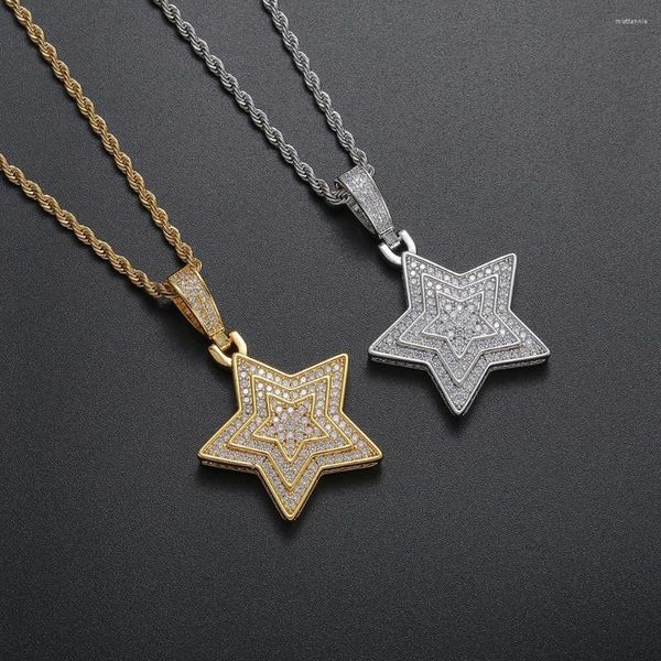 Подвесные ожерелья Iced Brass Cz Star Pendants Мужчины и женские ожерелье хип -хоп -ювелирные украшения подарок CN419
