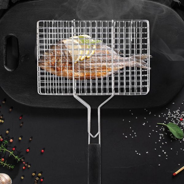 Accessori per utensili per barbecue Rete per barbecue quadrata Griglia per picnic all'aperto Filtro olio Antiaderente con manico Griglia da campeggio pieghevole Griglia Cucina Sala da pranzo Bar 230808