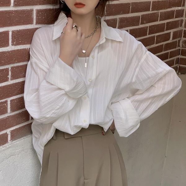 Camicette da donna White Woman Basic Fashion Chic Camicie oversize Cardigan trasparente urbano a maniche lunghe coreano vintage femminile