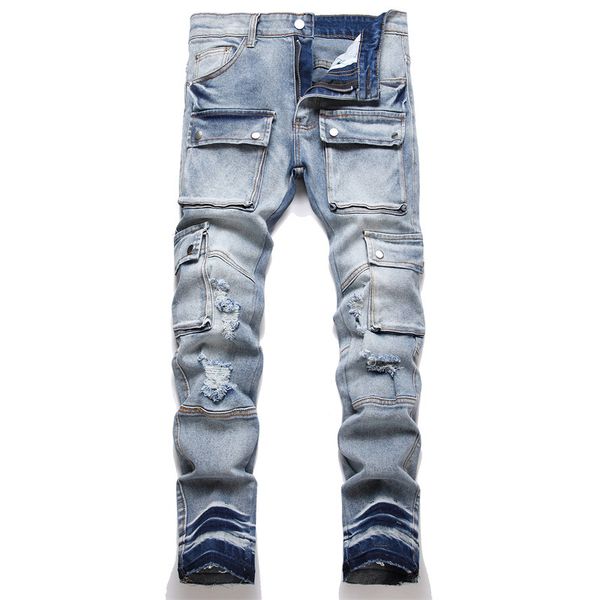 Patch Jeans Herrenmodik Patchwork Farbkontrast lässige elastische Slim Slim Scratch Löcher Designer Jeans Herren Jeanshose Modehoser Top Sell #08