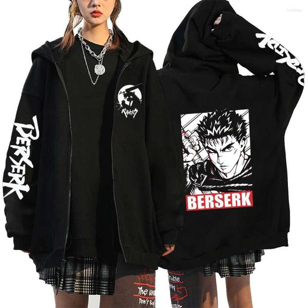 Felpe con cappuccio da uomo Anime Berserk Guts Zipper Jacket Casual Felpe a manica lunga Y2K Abbigliamento Harajuku Hip Hop Giacche con cappuccio allentate Cappotti