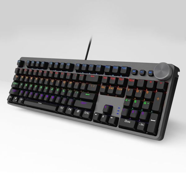 Kabelgebundene mechanische Gaming-Tastatur mit 104 Tasten, gemischte Hintergrundbeleuchtung in Schwarz und Grau, mit Multifunktionsknöpfen, französisches US-Layout, ES RS