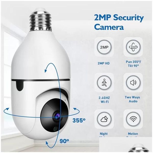 IP-Kameras Wifi PTZ Remote HD 360ﾰ Betrachtungssicherheit E27 BB-Schnittstelle 1080P Wireless 360 Rotate Tracking Panoramakamera Lichttropfen Dhkfp