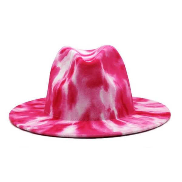 Charms Stingy Brim Hats Tie Dye Feltro Fedora Masculino Fedora Chapéu Feminino Masculino Fedoras Bk Mulher Homem Boné Jazz Fêmea Masculino Boné Outono Inverno Dhe Dhsvn