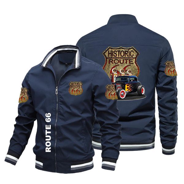 Herren Jacken Frühling Herbst Wanderer Route 66 Auto Schönheit Druck Jacke Reißverschluss Kette Motorrad Racing 230808