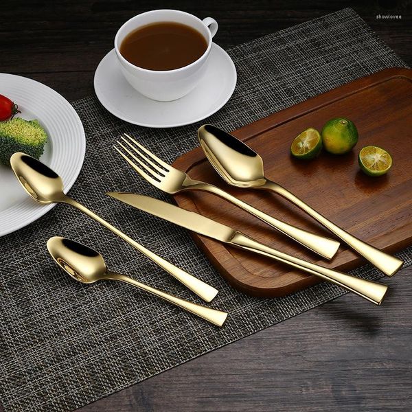 Geschirr-Sets 4 teile/satz 304 Edelstahl Titan Überzogene Farbe Westlichen Geschirr Steak Messer Und Gabel Löffel Kaffee