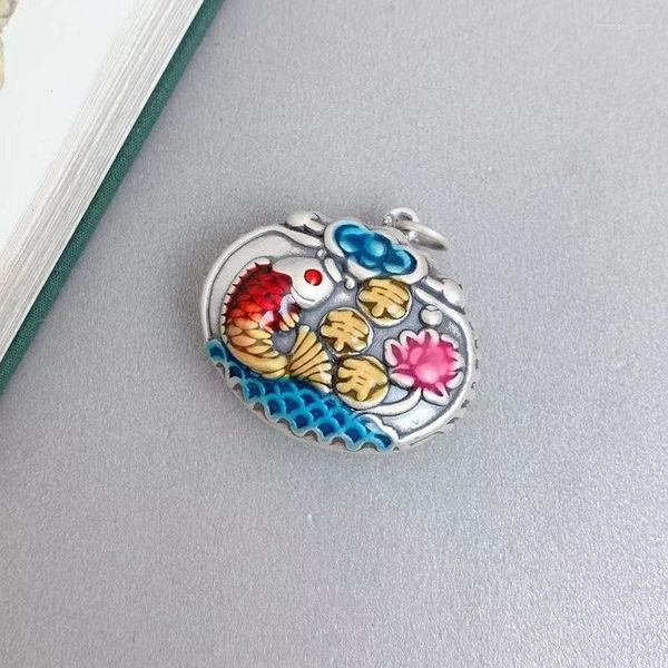 Anhänger Halsketten FoYuan Silber Farbe Emaille mit jährlichem Überschuss Lotus Lock handgemachte Retro Landschaft doppelseitige Schmuck