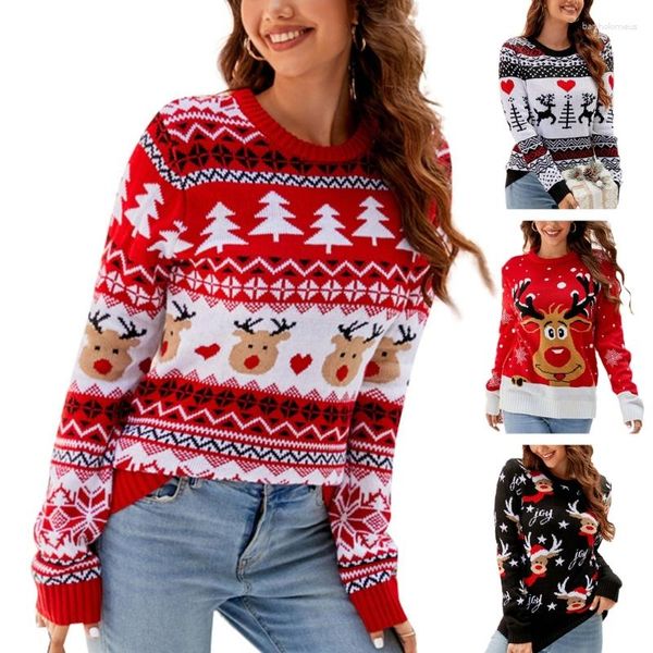 Damenpullover Weihnachtsschneeflockenmuster Strickpullover Lässige übergroße Pulloveroberteile