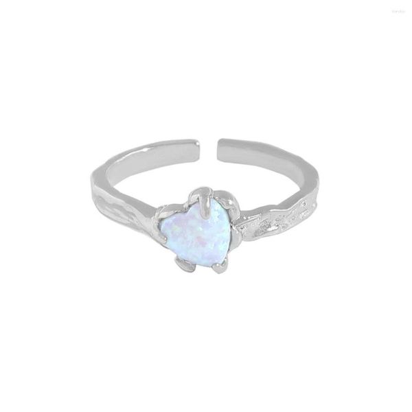 Cluster Rings Design Pequeno e Luxuoso Textura Plissada Love Opal Ring Prata Esterlina 925 Feminino