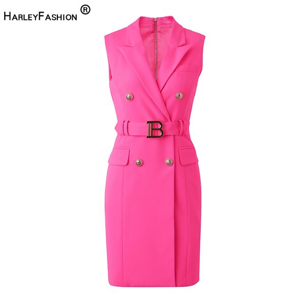 Abiti sexy urbani Stile americano Y2K Senza maniche con intaglio Mini abito rosa fluorescente corto con cintura 230808