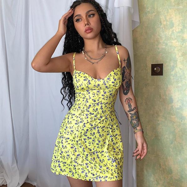 Abiti casual Hirigin Abito da donna senza spalline Cinghie senza spalline Stampa floreale a taglio corto A-line Slim Fit Summer Short Mini For Club Party