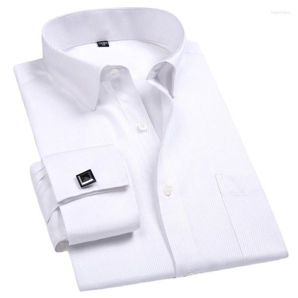 Camisas sociais masculinas Camisa de punho francesa com abotoaduras branca de manga comprida botões casuais masculino marca smoking roupas de ajuste regular