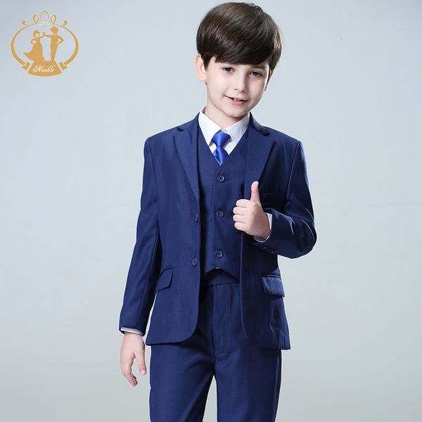 Abiti Primavera Autunno Ragazzi formali Abiti per matrimoni Bambini Party Host Costume Blazer blu Gilet Pantaloni Abbigliamento all'ingrosso di alta qualità 230809