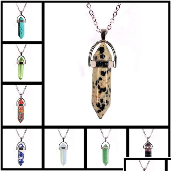 Подвесные ожерелья смешайте натуральное камень Кварцевое ожерелье Гексагональное призму точка исцеление опаловые бирюзовые тигровые глазные цепи для женских ювелирных изделий в DHNVP