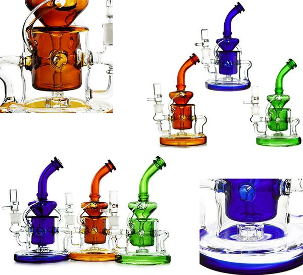 Großhandel große runde Basis Tornado Recycler Wasserpfeifen Dab Rigs Glasbongs mit 14-mm-Schüssel Klein Recycler Bongs Bohrinsel Rauchen Wasserpfeife WP308