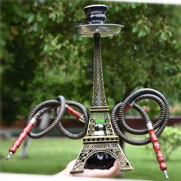 Set narghilè Paris Tower Narghilè doppio tubo con ciotola in ceramica Pinze per carbone Piatto narghilè Narghilè Base in acrilico Chicha Nargile HKD230809