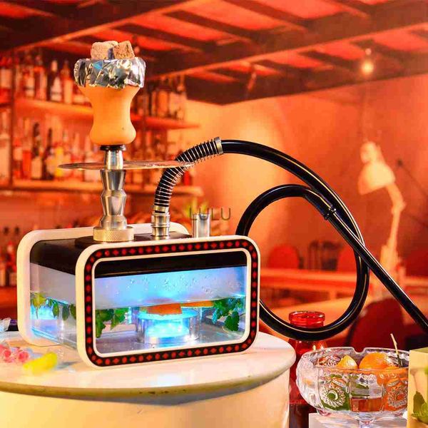 Jok Juk Neu kommen Tankform Acryl Shisha Set Arabischer Einzelschlauch Narguile mit Tasche Shisha Wasserpfeife für Rauchzubehör HKD230809 an