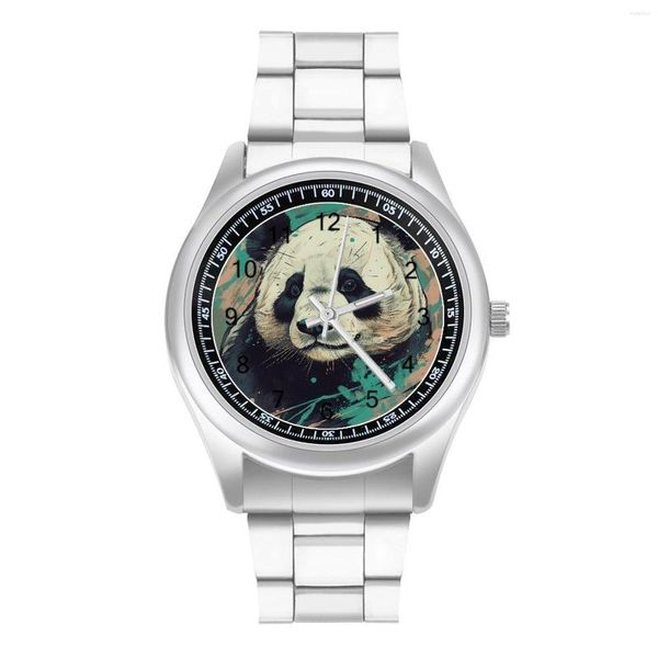 Orologi da polso Panda Orologio al quarzo Gouache Cartoon Design Classico da polso in acciaio Promozione Sport Donna Orologio da polso