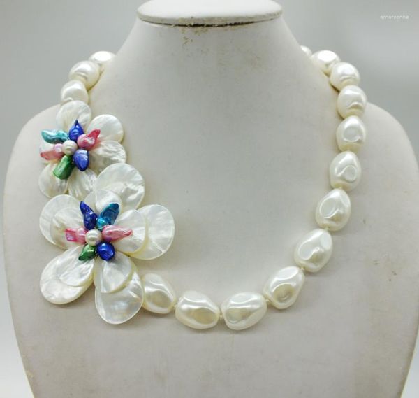 Halsband Erstaunlich!!! Klassische weiße Muscheln, Barockperlen, handgestrickte Blumenhalsketten, 50,8 cm